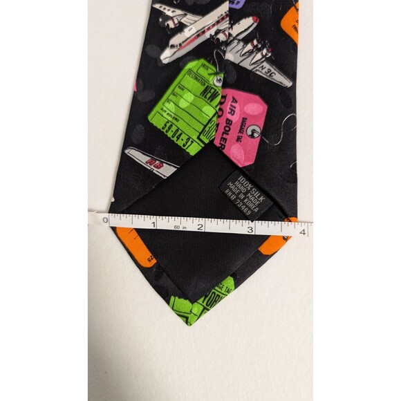 Vintage 90s Addiction 100% Silk Tie Airplane Flight Travel Pilot Airport Novelty - Picture 3 of 6